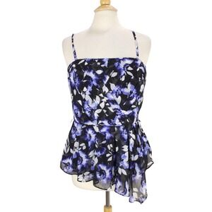 White House Black Market Corset Bustier Blouse size 10 Blue Floral Boning Pleats
